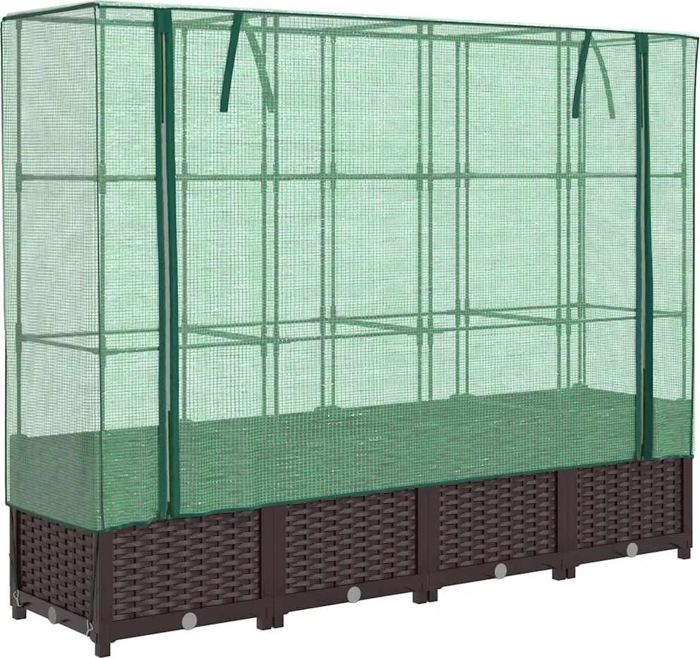 vidaXL rattan megjelenésű magaságyás melegháztakaróval 160x40x138 cm