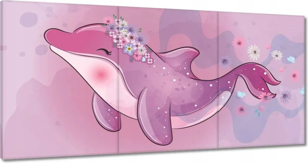 Vászonkép 60x30 Rózsaszín aranyos delfin