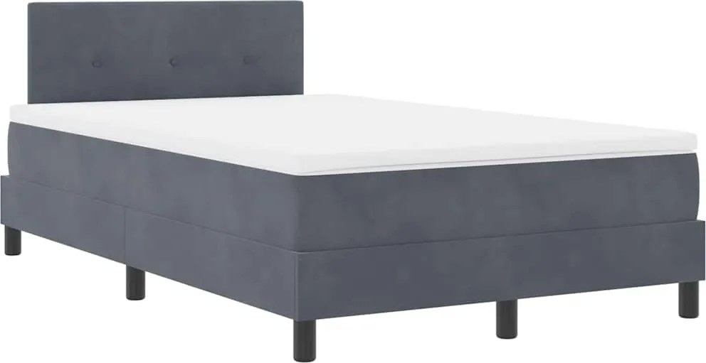vidaXL LED Box Spring Ágy matracmal Sötétszürke 120 x 200 cm Bársony