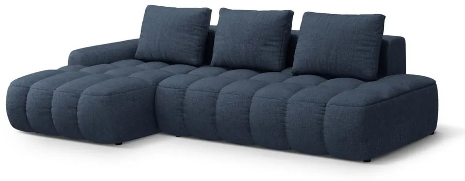 Sötétkék kinyitható-tárolóhelyes sarokkanapé (bal oldali-heverő résszel) Linz – Cosmopolitan Design