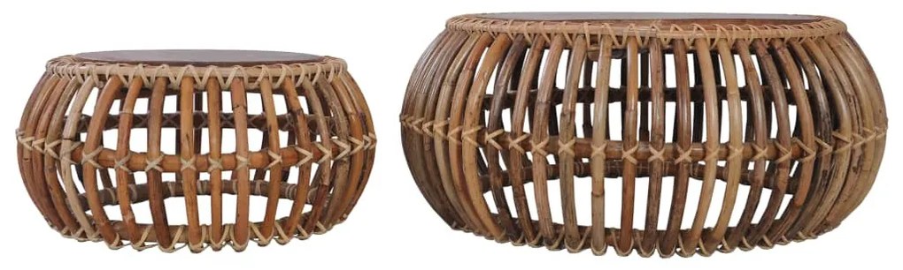 2 db természetes rattan dohányzóasztal