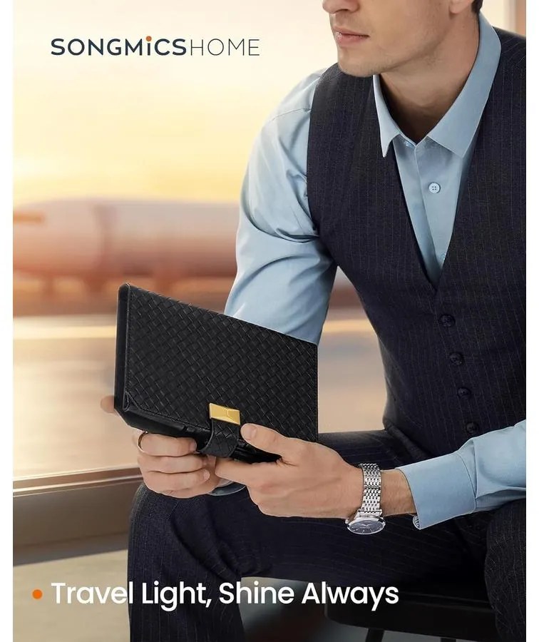 SONGMICS HOME 3 órás tok, utazó óratartó doboz 22×14,5×4,5 cm, tintafekete színben