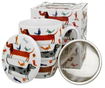 Kutyás porcelán bögre fém szűrővel díszdobozban Long Dogs