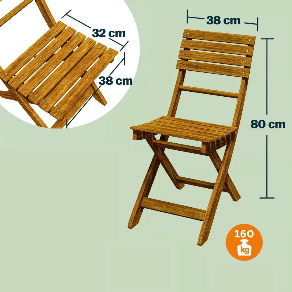 3 részes kerti szett CASARIA® akácfából - összecsukható asztal + 2 szék