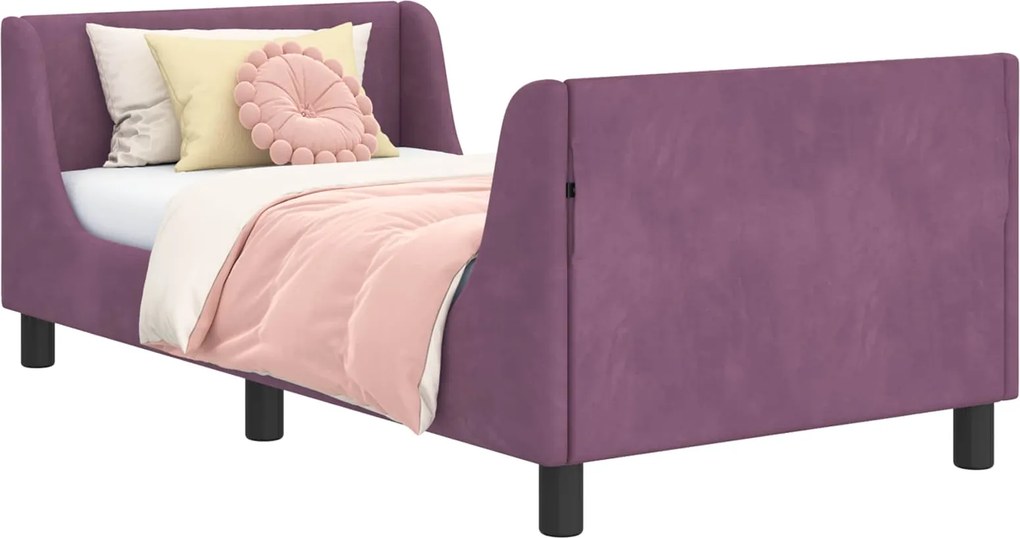 vidaXL Gyerekágy kerettel fejtámlával Lila 80 x 160 cm Bársony
