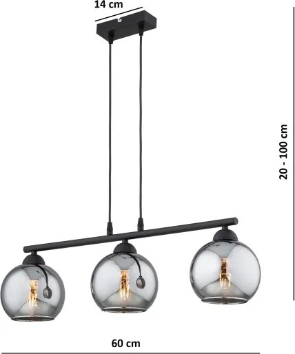 Brilagi - DIOR kábeles függőlámpa 3xE27/60W/230V fekete/füstszürke
