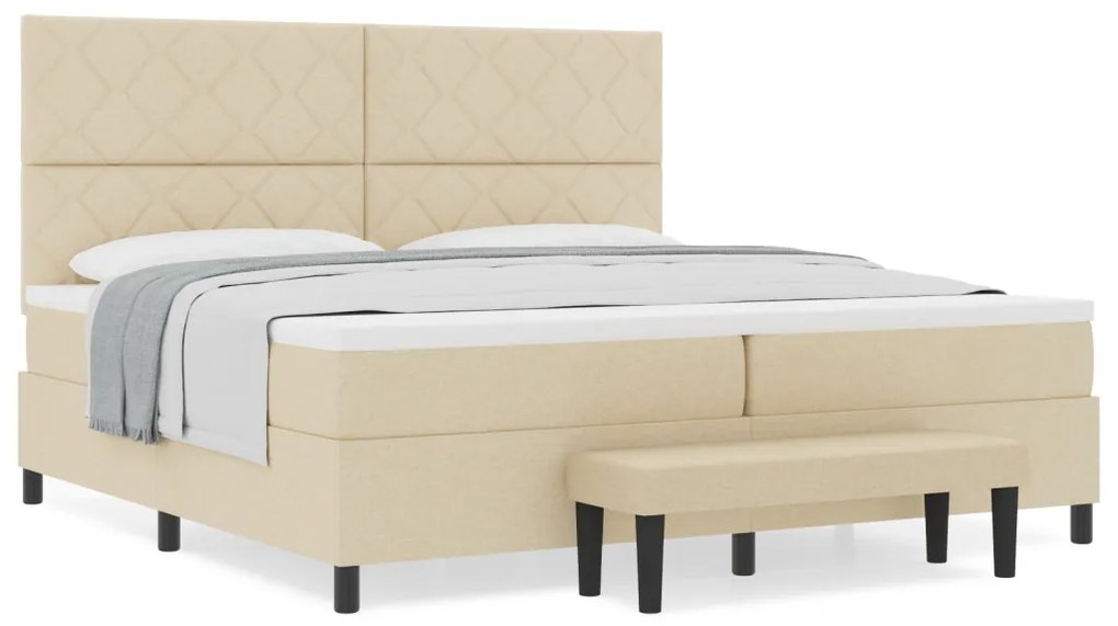 Box Spring ágy matraccal és paddal, krém 200x200 cm szövet