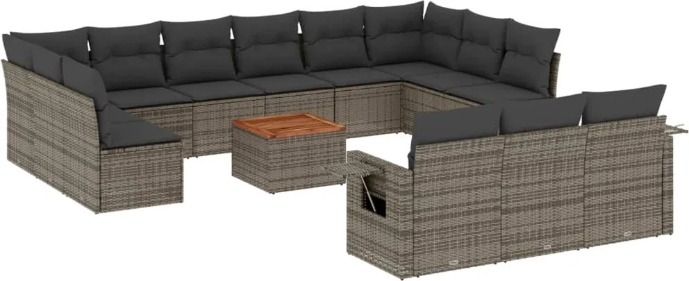 vidaXL 14 részes szürke polyrattan kerti ülőgarnitúra párnákkal