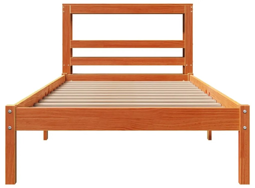 vidaXL viaszbarna tömör fenyőfa ágykeret fejtámlával 90 x 200 cm