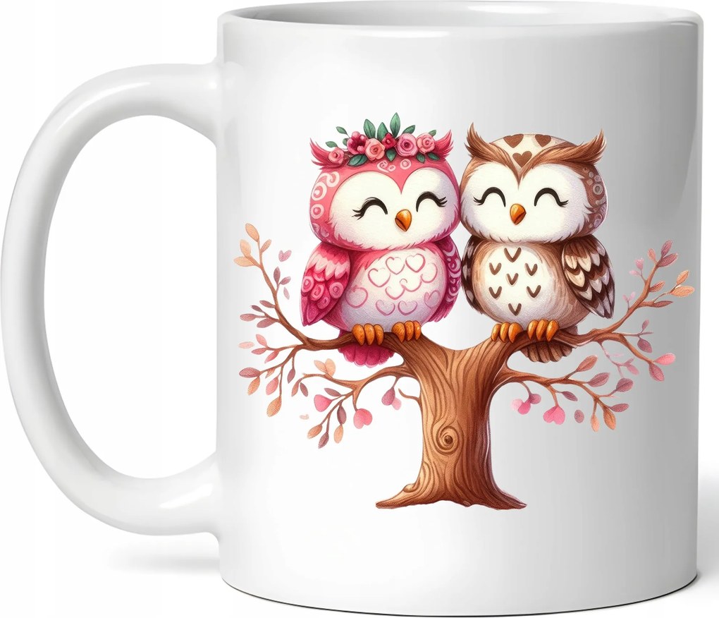 Látványos Bögre Bagoly Pár Szerelmes Bagoly Kerámia Doboz 330ml