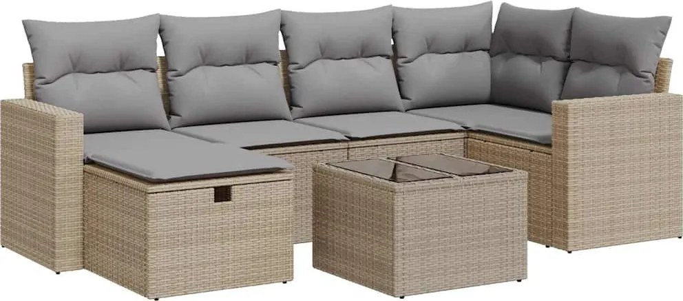 vidaXL 7 részes bézs polyrattan kerti ülőgarnitúra párnákkal