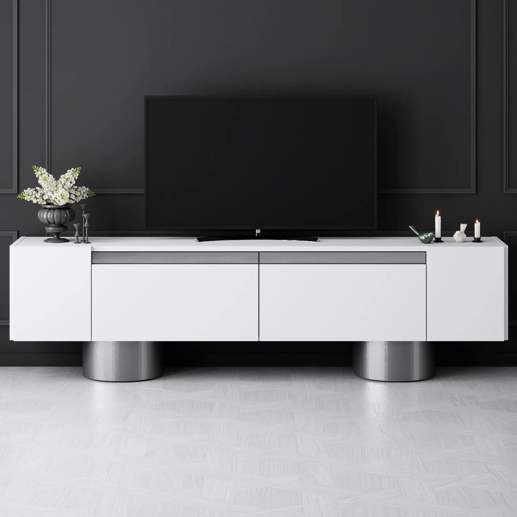 TV szekrény Bohem - White, Silver