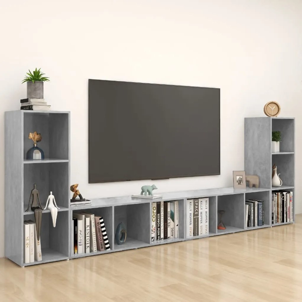 4 db betonszürke szerelt fa TV-szekrény 107 x 35 x 37 cm