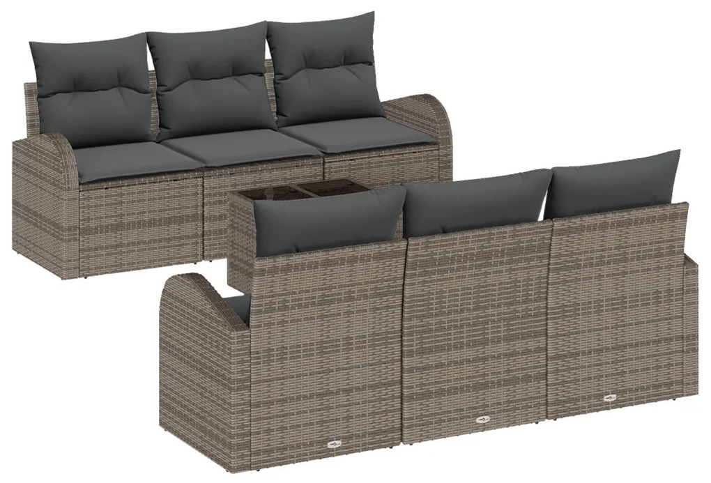 7 részes kerti sofa szett párnákkal, szürke polirattan