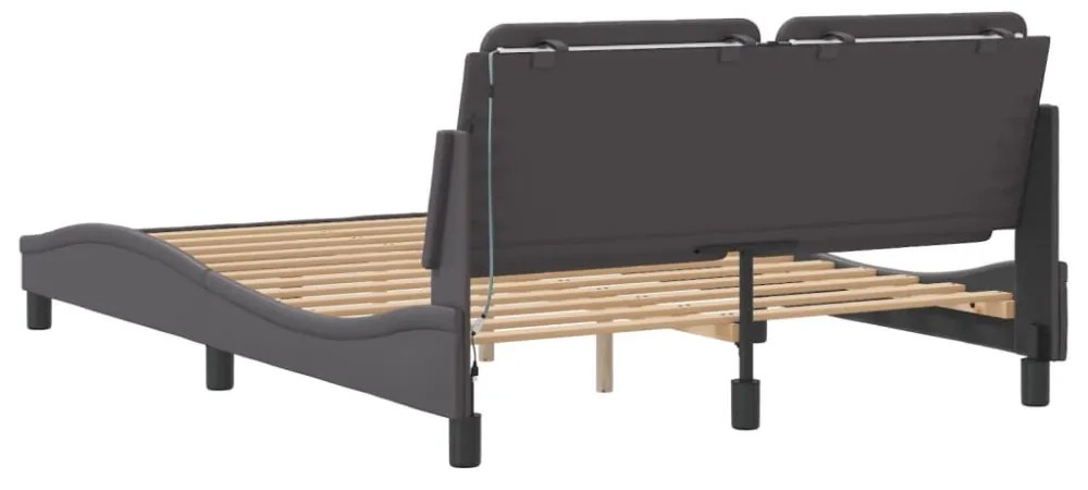 szürke ágykeret LED-ekkel matrac nélkül Zadar 140 x 190 cm