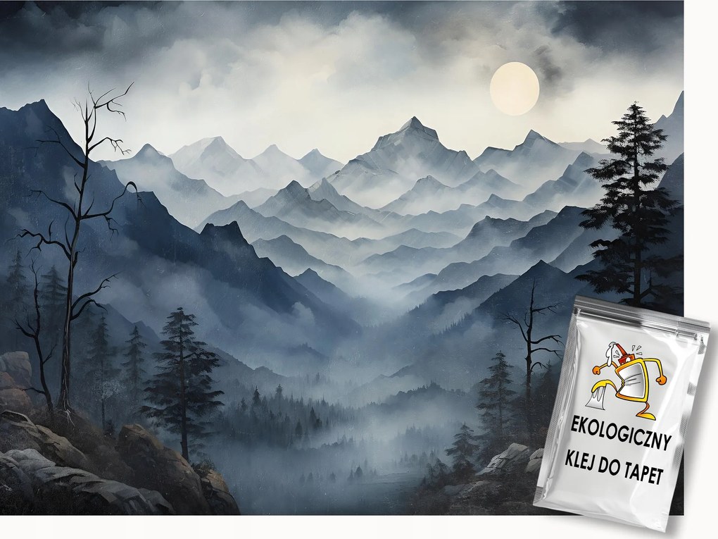 Fotótapéta Flizelina Tájkép Éjszaka Hegyek Erdő Fák Köd Hold 250x175 ragasztó