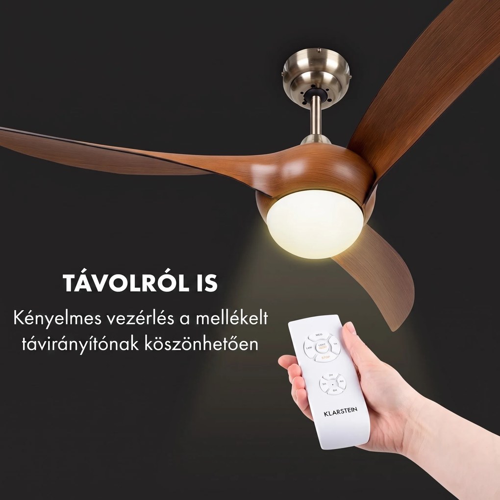 Klarstein Monteverde, mennyezeti ventilátor, mennyezeti lámpa, 52", 8376 m³ /ó, 3 lapát