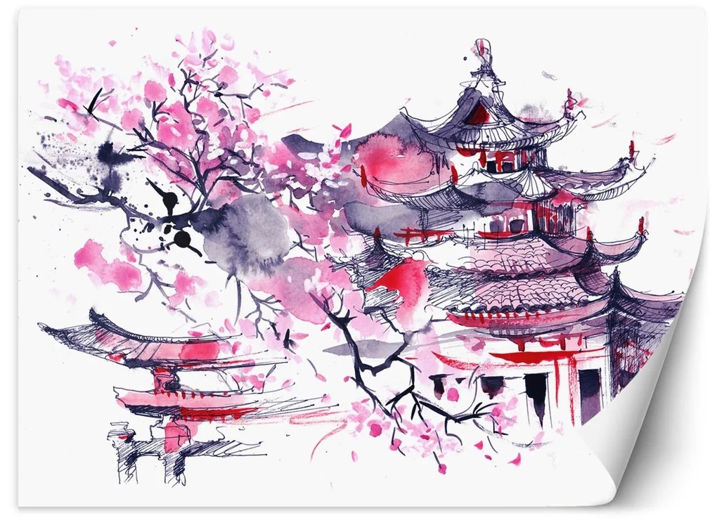Gario Fotótapéta Japán pagoda és cseresznyevirág Anyag: Vlies, Méret: 100 x 70 cm