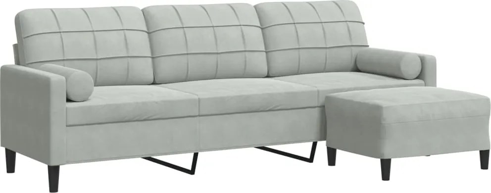 vidaXL 3 személyes világosszürke bársony kanapé lábtartóval 210 cm