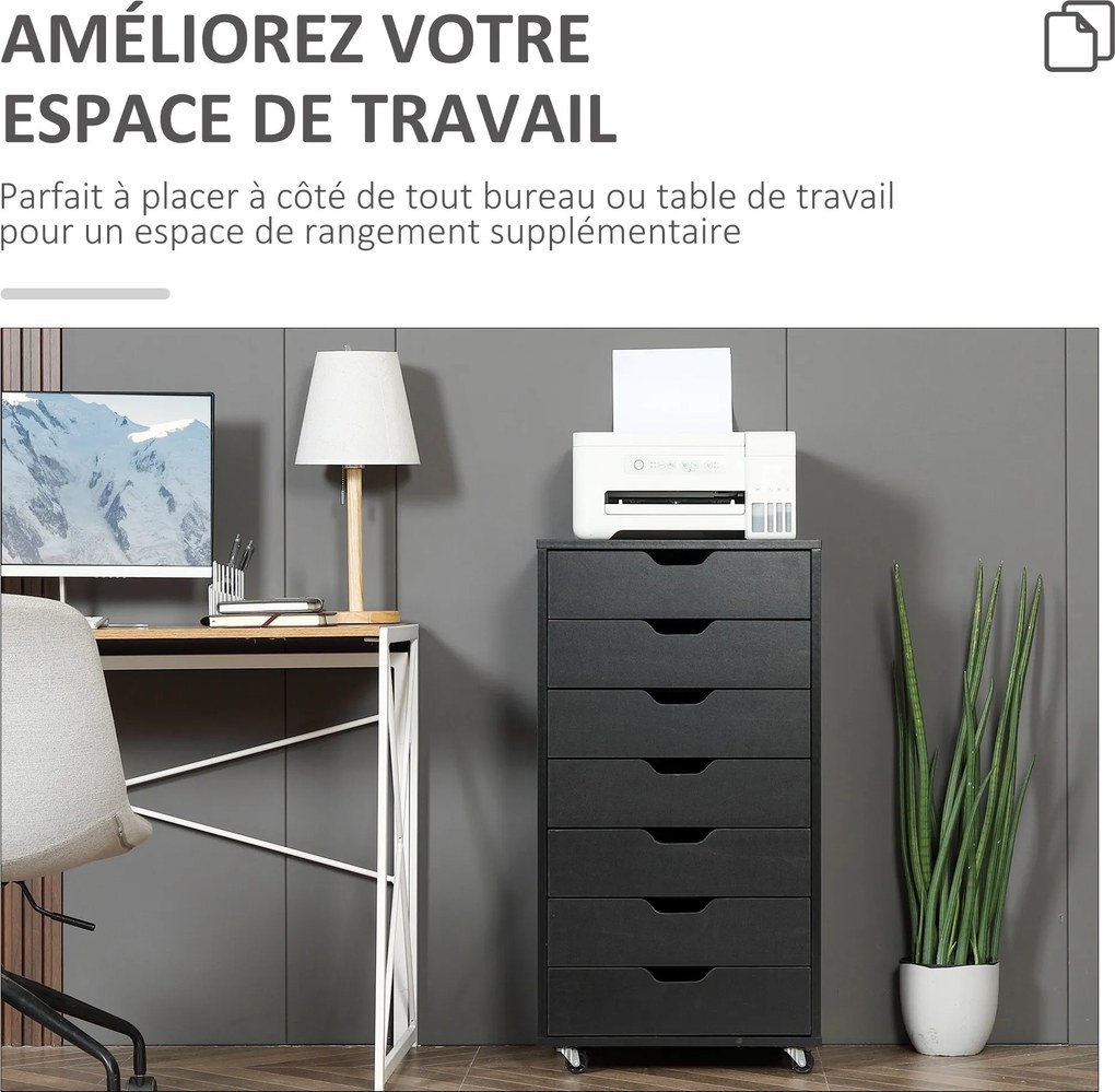 Vinsetto Mobil Irodai Szekrény, Gurulós Irodai Tároló 7 Fiókkal - dokumentumokhoz, A4 vagy levél méretű, méret: 47.5L x 39.5W x 90H cm, fekete | Aosom