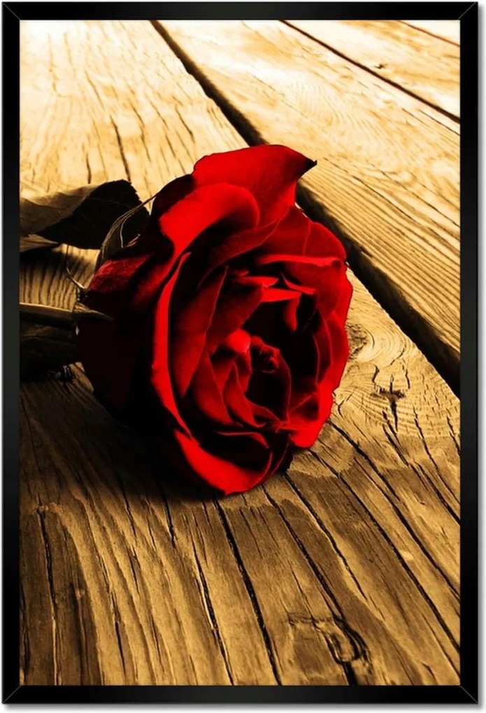 Poszterek keretben 40x60 Rózsa szépia deszkákon