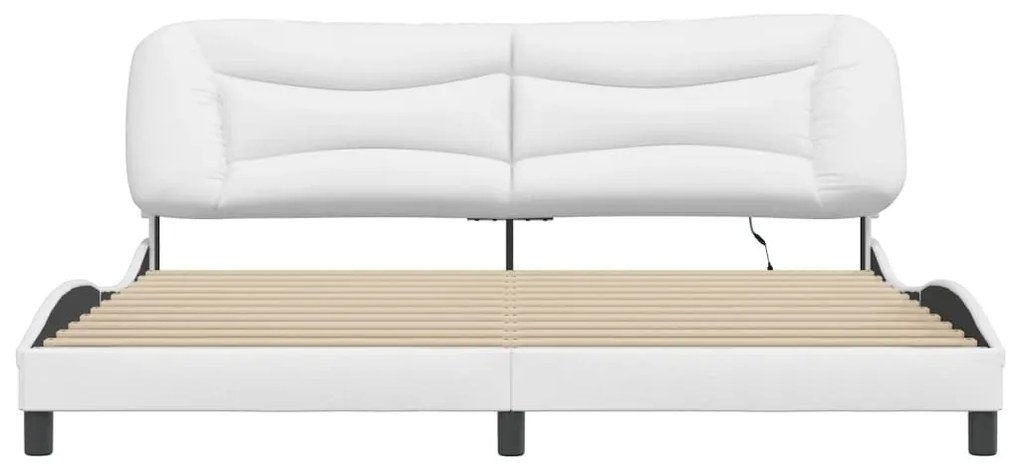 fehér műbőr ágykeret LED-világítással 200x200 cm
