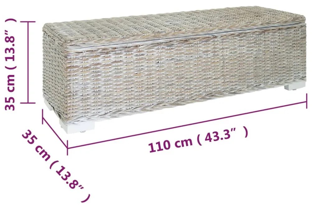 fehér natúr kubu rattan és tömör mahagóni fa tárolódoboz 110 cm
