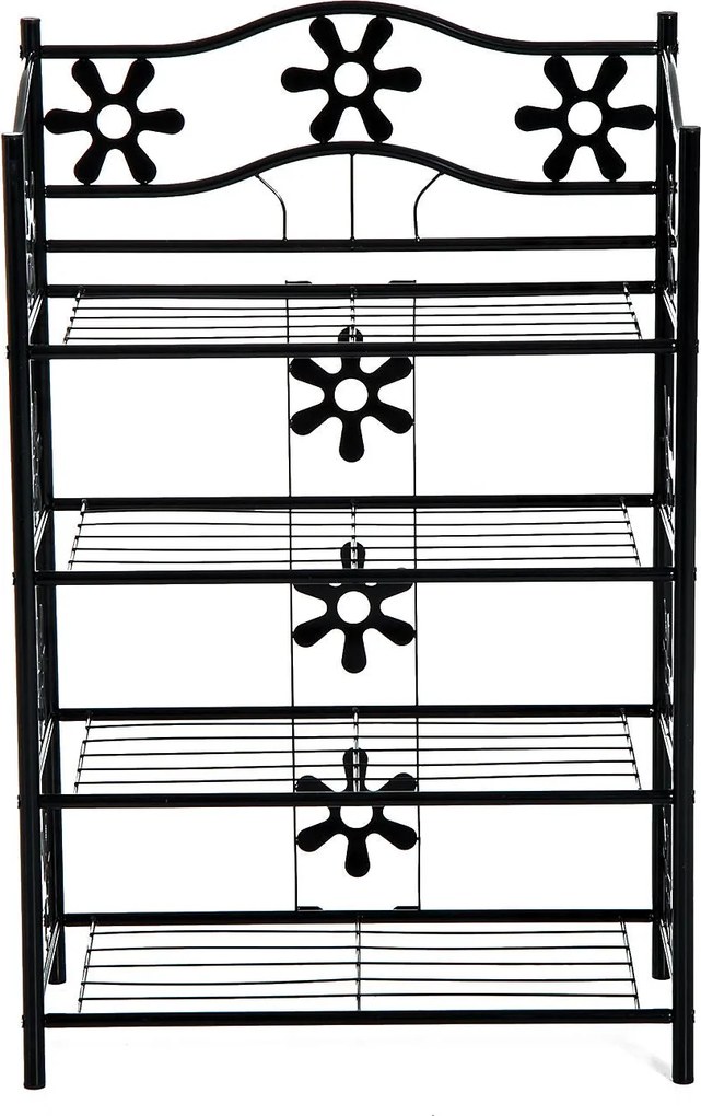HOMCOM Cipőtartó, Növénytartó, Virágtartó, Polcos Egység, Állvány, 4 Szint, Fém, 59,5 x 30 x 92 cm, Fekete | Aosom