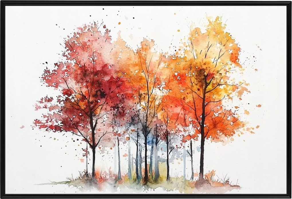 Poszter Keret Alumínium Színes Fák Ősz Természet Akvarell 60x40