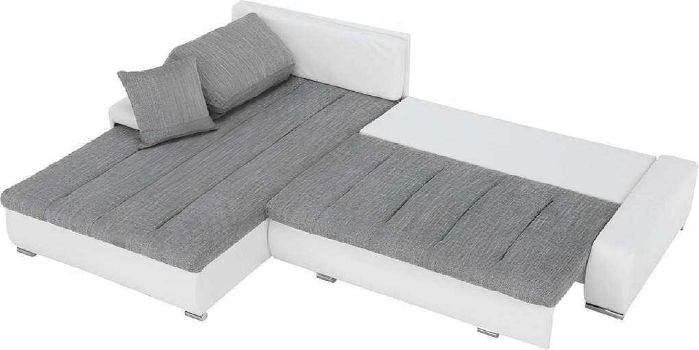 Ülőgarnitúra, műbőr fehér/szövet szürke melír, TONIKS