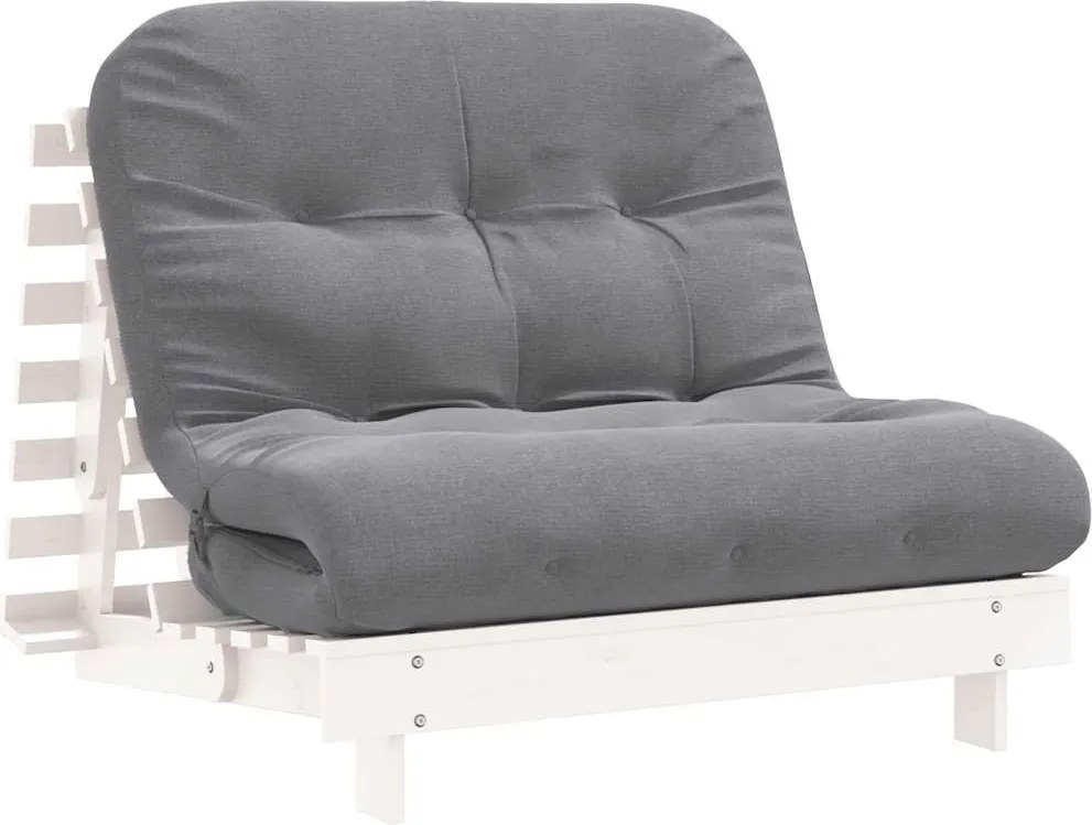 vidaXL fehér tömör fenyőfa futon kanapéágy matraccal 100 x 206 x 11 cm