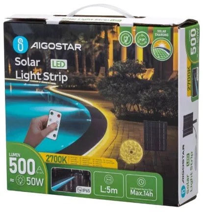 Aigostar - LED dimmelhető napelemes szalag 5W 3,2V 5m 2700K IP65 + távirányító