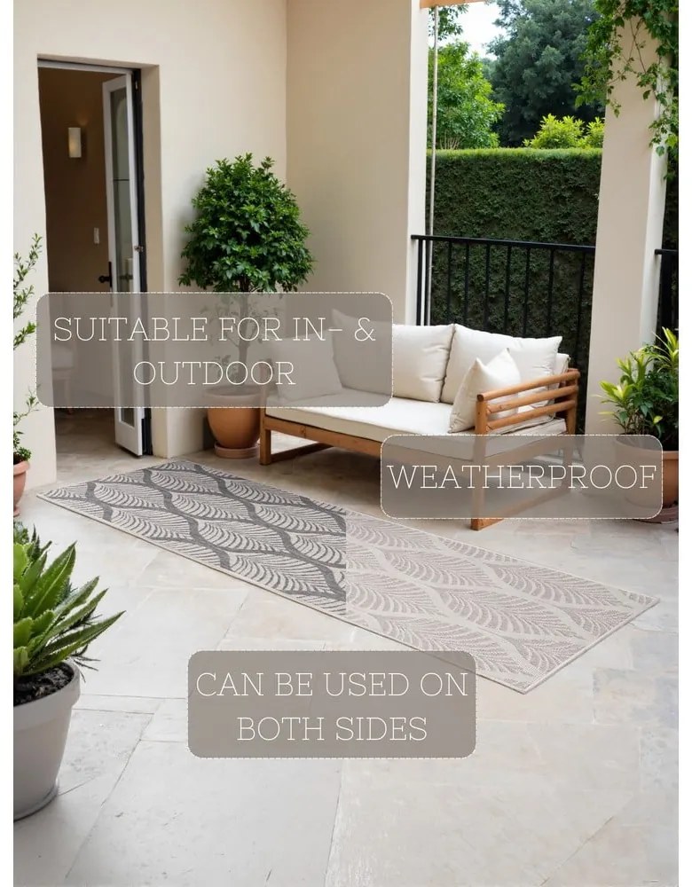 Szürke-elefántcsont színű kültéri-beltéri futószőnyeg 80x250 cm Duet Liora – NORTHRUGS