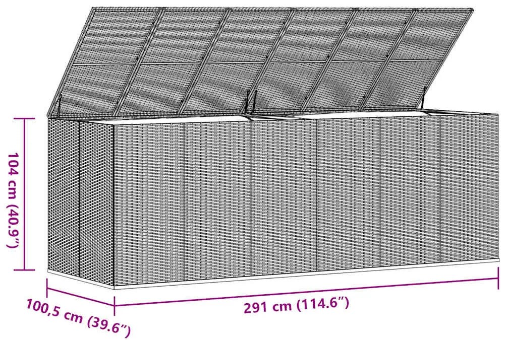szürke polyrattan kerti párnatartó doboz 291 x 100,5 x 104 cm