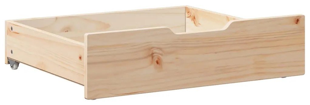 2 db tömör fenyőfa ágy alatti fiók kerekekkel 65 x 55 x 17 cm