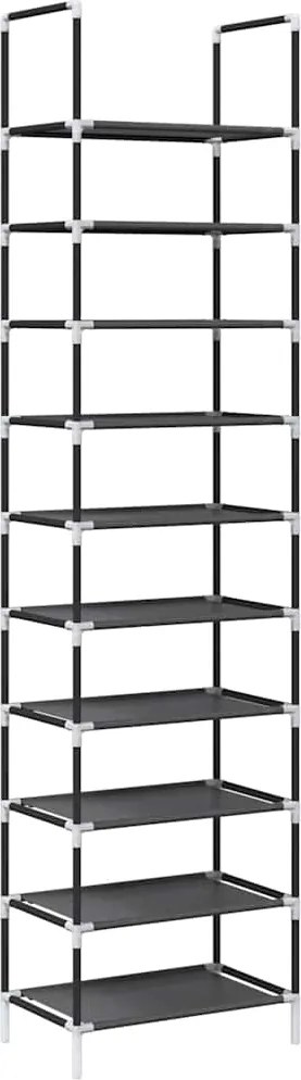 vidaXL fekete nem szőtt szövetből cipőállvány 10 szintes 44x28x180 cm