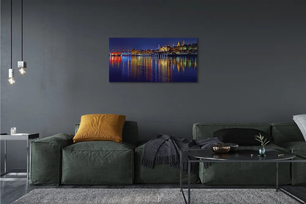 Canvas képek Varsó város éjszaka folyó híd 120x60 cm