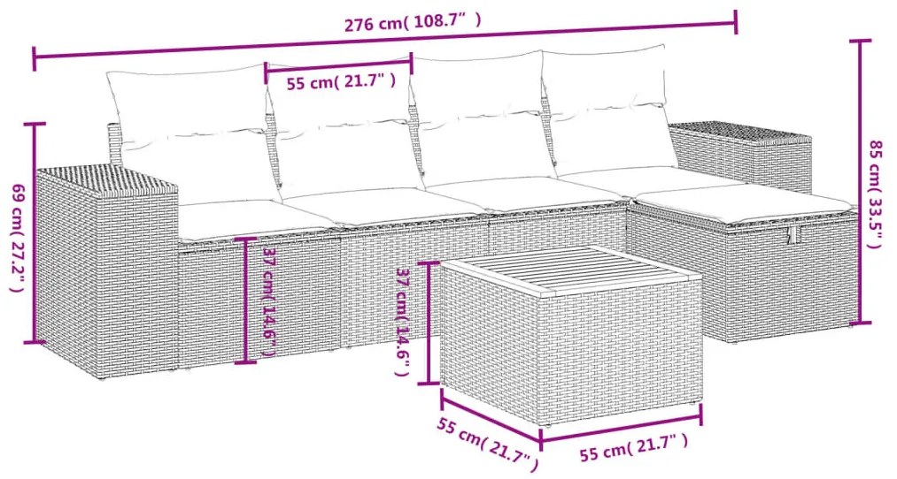 6 részes vegyes bézs polyrattan kerti ülőgarnitúra párnákkal