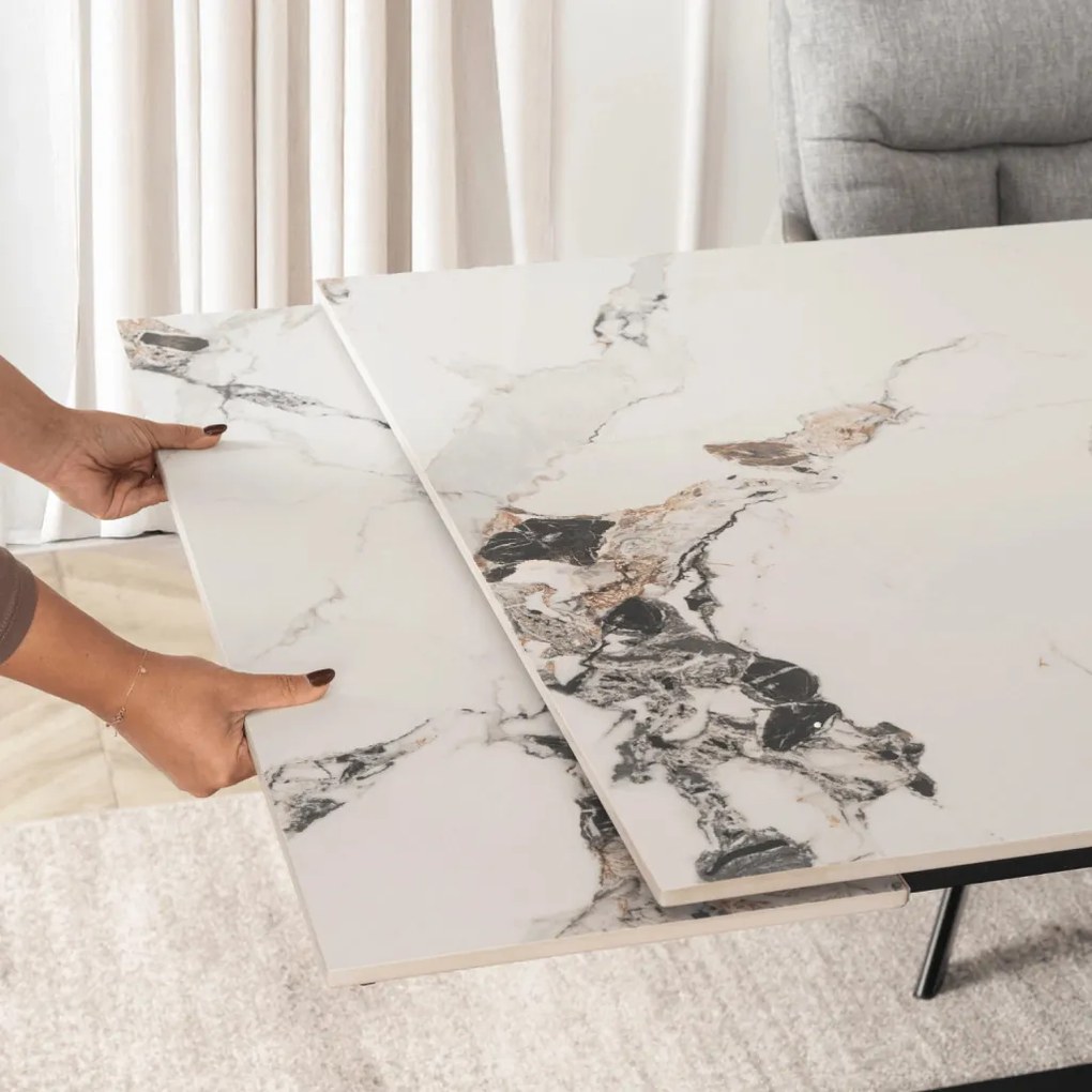 Fehér Márvány/Tölgy Színű Bővíthető Étkezőasztal. REX 2 180-240 cm