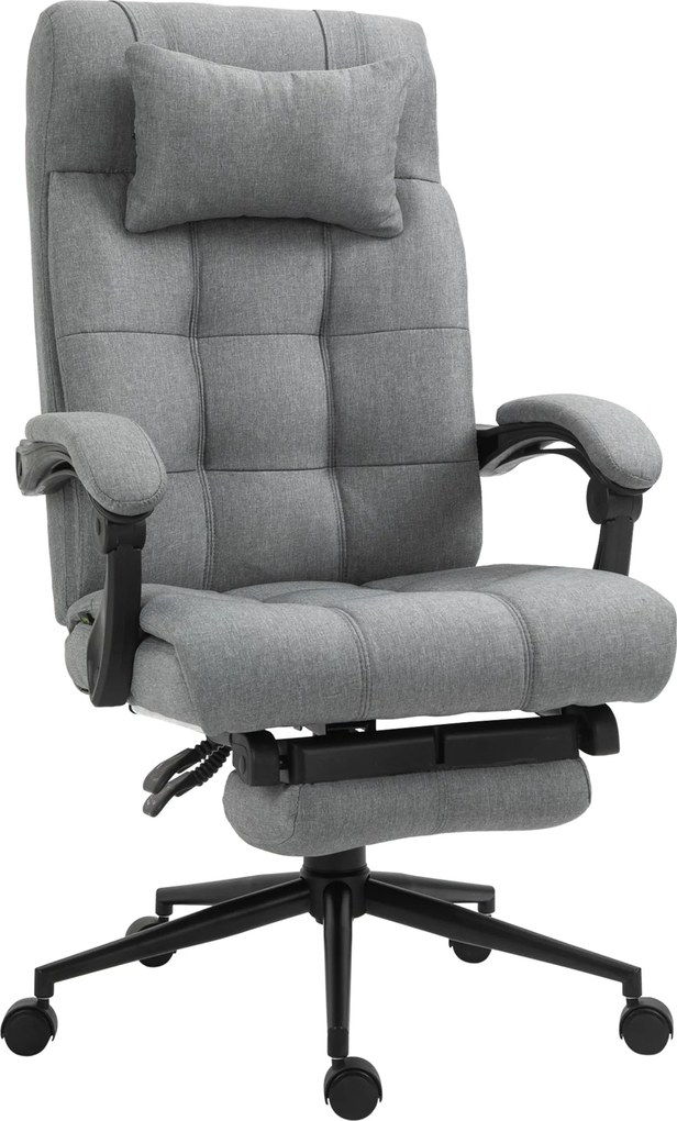 Vinsetto Ergonomikus Irodai Szék Dönthető Funkcióval, Fejtámlával, Karfával, Magasságban Állítható Forgószék Lábpihenővel, Vászon Hatású Világosszürke