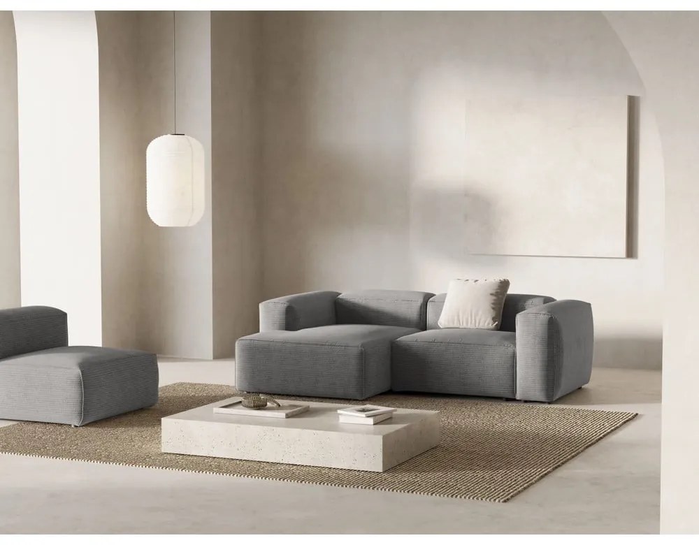 Világosszürke kordbársony sarokkanapé (bal oldali-heverő résszel) Bergamo – Cosmopolitan Design