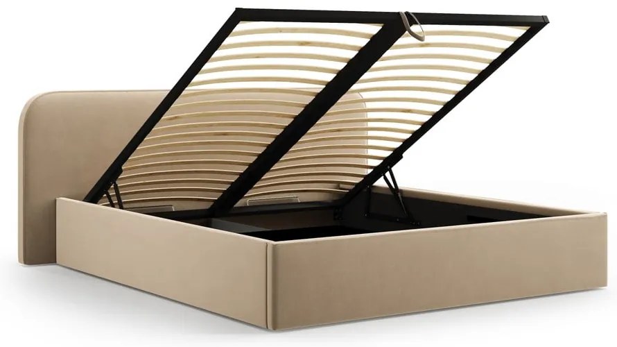 Szürkésbarna kárpitozott ágyneműtartós franciaágy ágyráccsal 180x200 cm Elizabeth – Micadoni