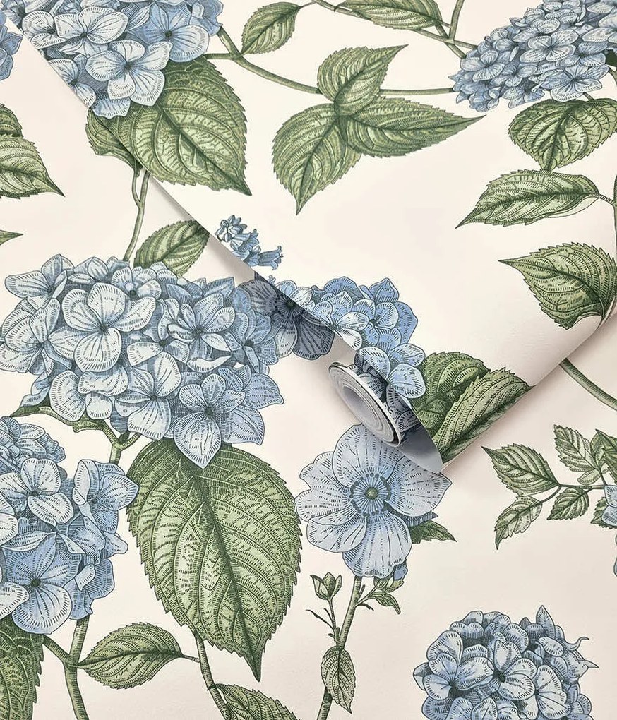 Holden Decor Wanderlust Hortensia kék-zöld virágos vlies tapéta – 92121