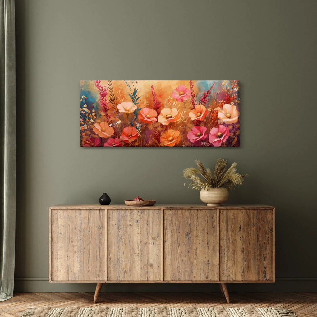 Kép - Virágos rét, festmény (120x50 cm)