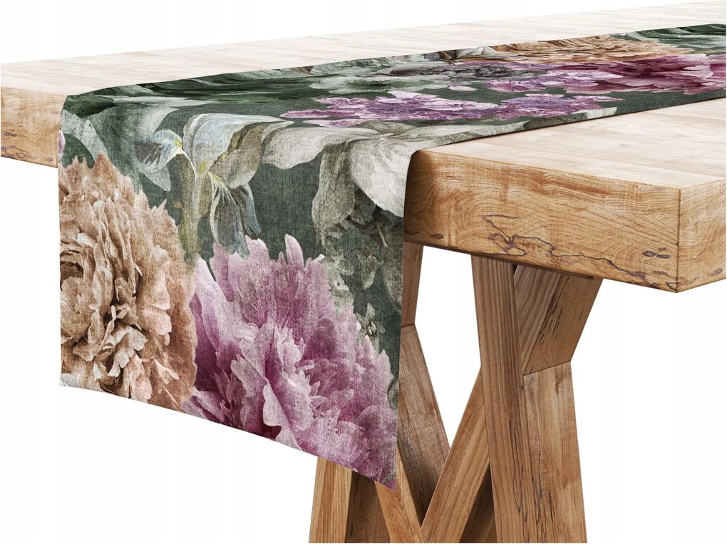 Asztalterítő 40x240 Dekoratív Virágok Zöld 9198