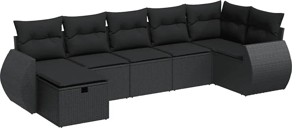 vidaXL 7 részes fekete polyrattan kerti ülőgarnitúra párnával