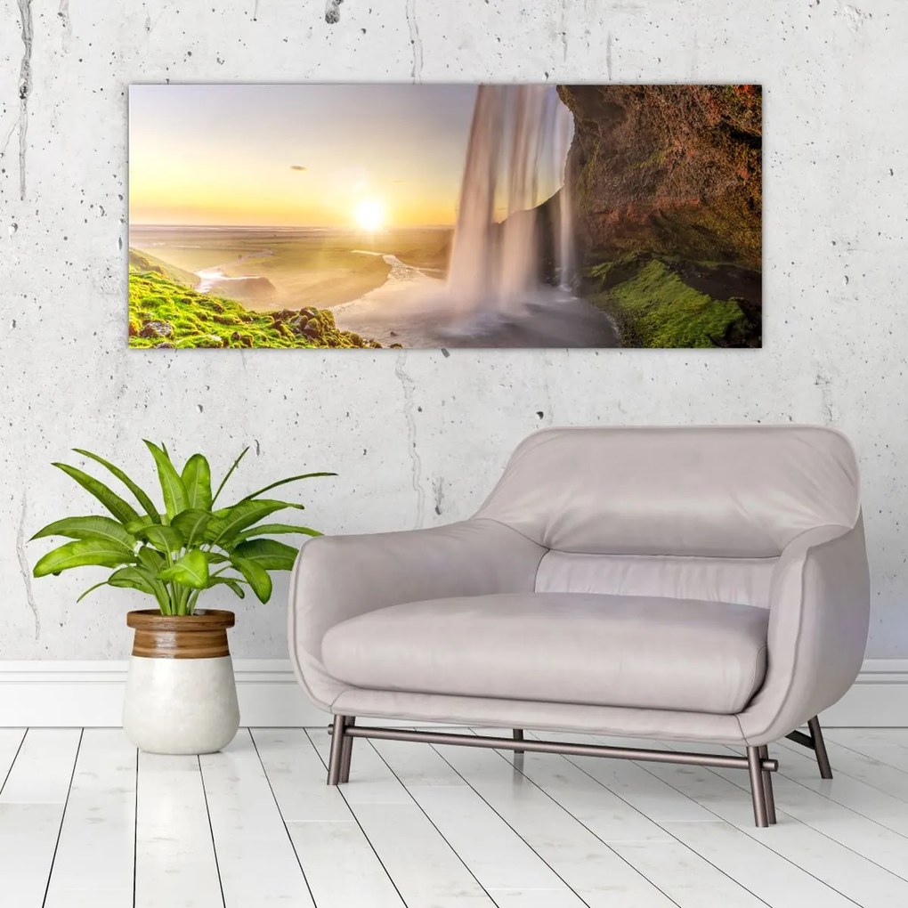 Kép - Seljalandsfoss a barlang mögül (120x50 cm)