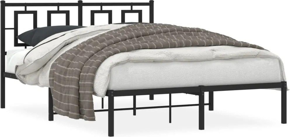 vidaXL fekete fém ágykeret fejtámlával 135 x 190 cm