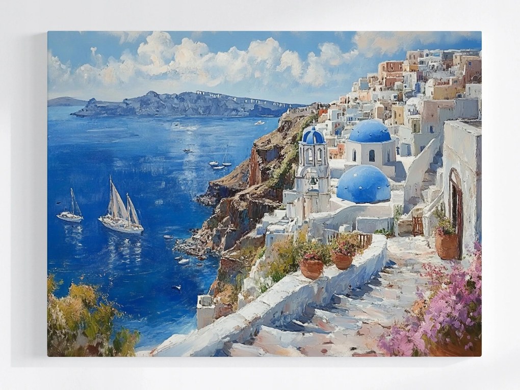 Poszter Kilátás Görögország Santorini Sziget Tenger Hajók 80x60