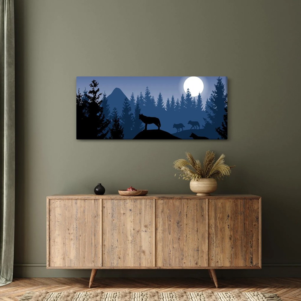 Kép - Egy farkasfalka teliholdkor (120x50 cm)